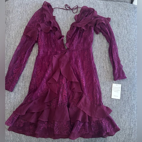 For Love & Lemons Daphne Lace Mini Dress in Bordeaux Small - Picture 5 of 11